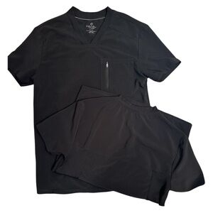 2 Black V-Neck Scrub Tops with Zip Pocket